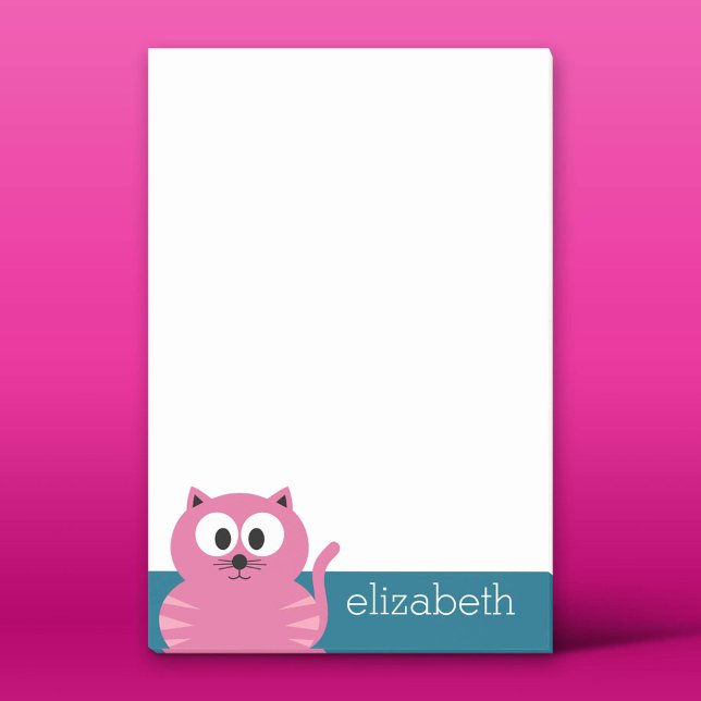 Niedlich Pink Fat Cat - Blue Background Post-it Klebezettel (Custom Post-It Notes)