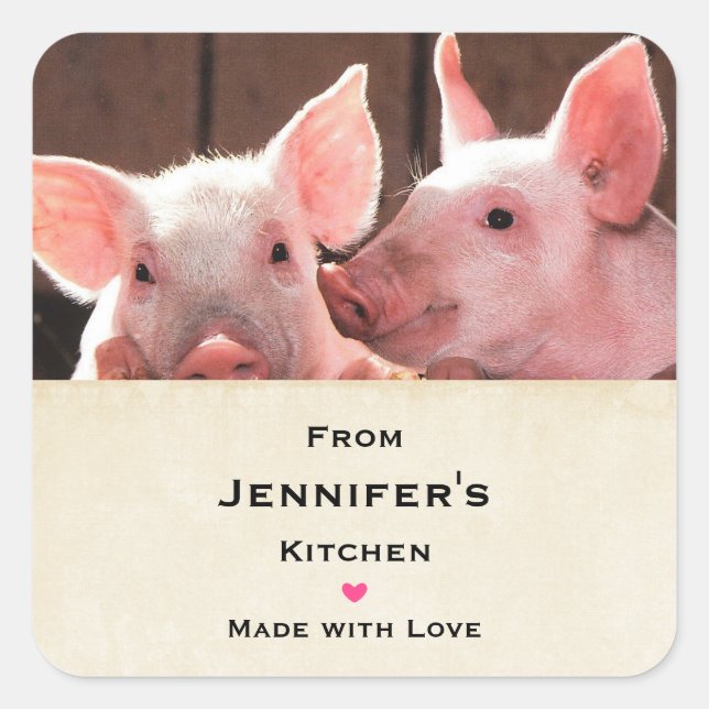 Niedlich Pink Ferkel Tierfotografie Küche Quadratischer Aufkleber (Vorderseite)