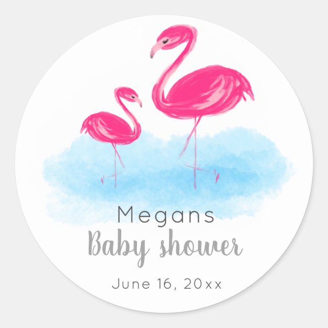Niedlich Pink Flamingo Baby Shower Stickers (Vorderseite)
