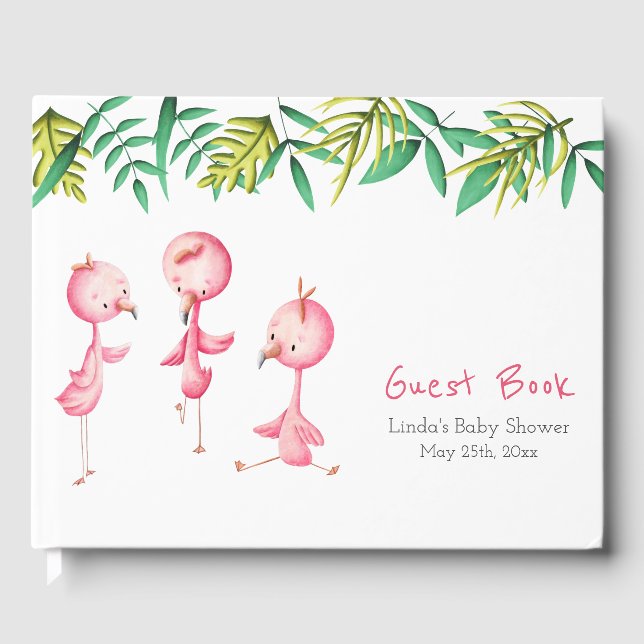 Niedlich Pink Flamingo Girl Babydusche Gästebuch (Vorderseite)