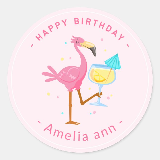 NIEDLICH PINK FLAMINGO GLÜCKLICH BIRTHDAY MIRL RUNDER AUFKLEBER (Vorderseite)