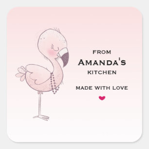Niedlich Pink Flamingo Illustration Küche Quadratischer Aufkleber