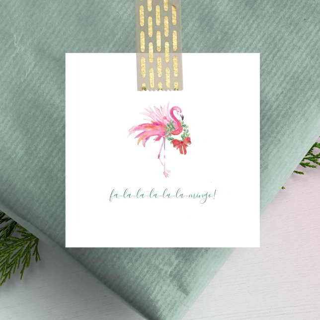 Niedlich Pink Flamingo Watercolor Mini Weihnachten Mitteilungskarte (mini Christmas cards tropical pink flamingo by Victoria Grigaliunas)