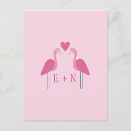 Niedlich Pink Flamingo Wedding Couple Postkarte
