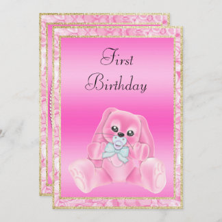 Niedlich Pink Floppy Eis Bunny First Birthday Einladung
