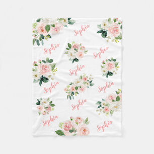 Niedlich Pink Floral Baby Girl Name Baby Blanket Fleecedecke