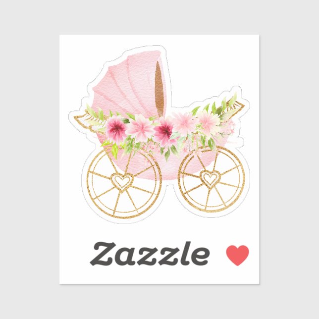 Niedlich Pink Floral Baby Stroller Aufkleber (Blatt)