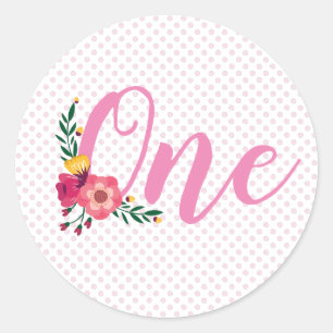 Niedlich Pink Floral Baby's 1. Geburtstag Runder Aufkleber