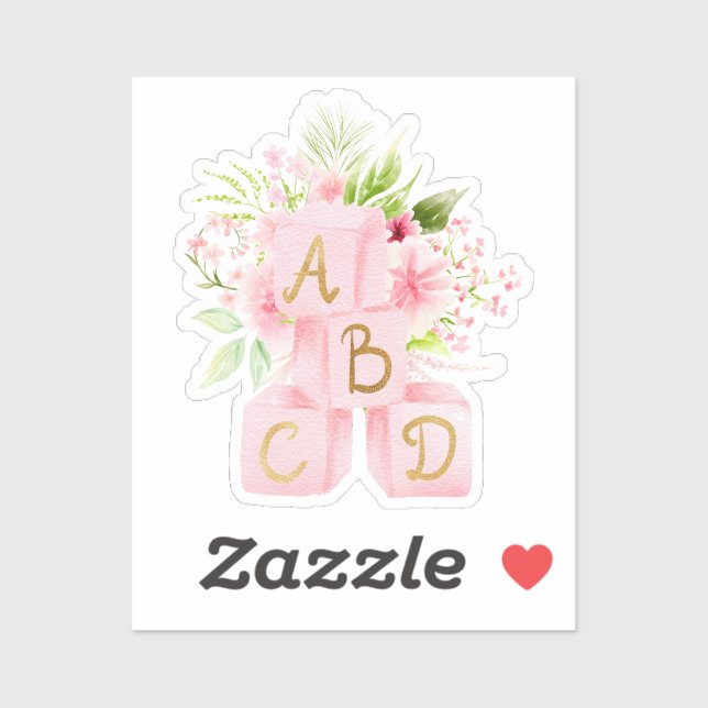Niedlich Pink Floral Blocks Alphabet Aufkleber (Blatt)