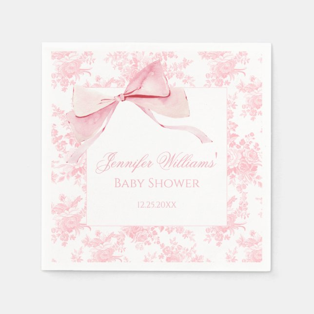 Niedlich Pink Floral Bow Coquette Baby Girl Dusche Serviette (Vorderseite)
