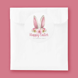 Niedlich Pink Floral Bunny Oars Happy Osterfeier Runder Aufkleber