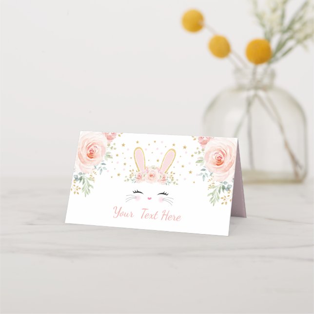 Niedlich Pink Floral Bunny Rabbit Baby Dusche Gebu Platzkarte (Vorderseite)