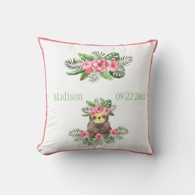Niedlich Pink Floral Hawaiian Sloan Datum Kissen (Vorderseite)
