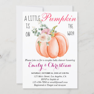 Niedlich Pink Floral Kleine Pumpkin Coupel Kinderd Einladung