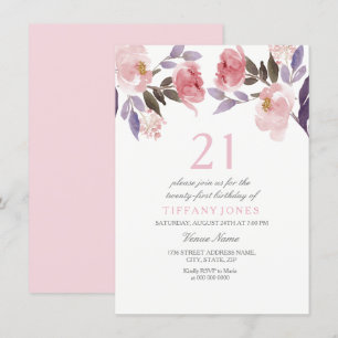 Niedlich Pink Floral Watercolor 21. Geburtstag Ein Einladung
