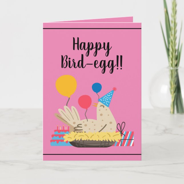 Niedlich Pink Funny Chicken Spaß Balloons Geburtst Karte (Vorderseite)