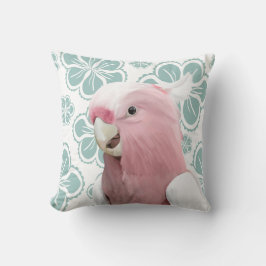 Niedlich Pink Galah Cockatoo Parrot Blauer Blüten Kissen