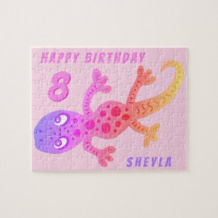 Niedlich Pink Gecko Lizard Girl Geburtstag Jigsaw