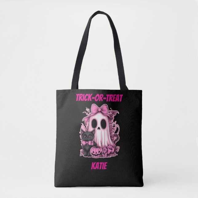Niedlich Pink Ghost Personalisiert Halloween Tasche (Vorderseite)