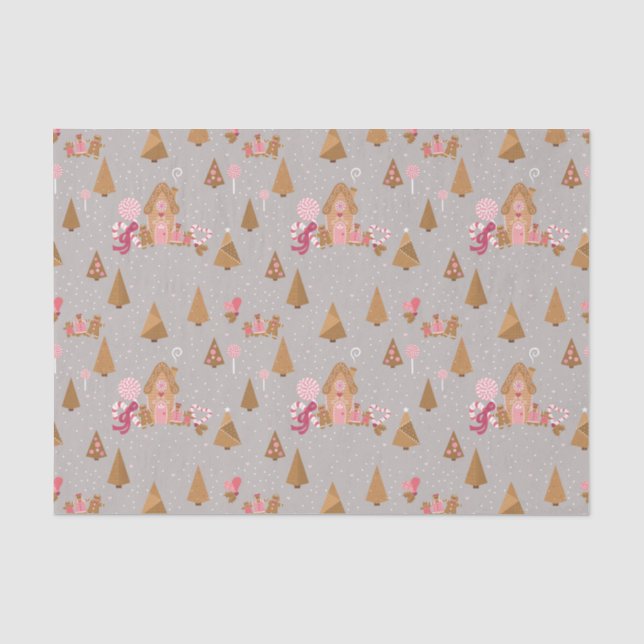 Niedlich Pink Gingerbrot Candy Cane Tissue Paper Seidenpapier (Vorderseite)