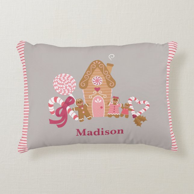 Niedlich Pink Gingerbrot Candy Throw Kissen (Vorderseite)