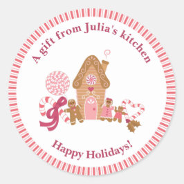 Niedlich Pink Gingerbrot House Candy Cane Kitchen  Runder Aufkleber