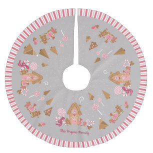 Niedlich Pink Gingerbrot House Candy Cane Polyester Weihnachtsbaumdecke