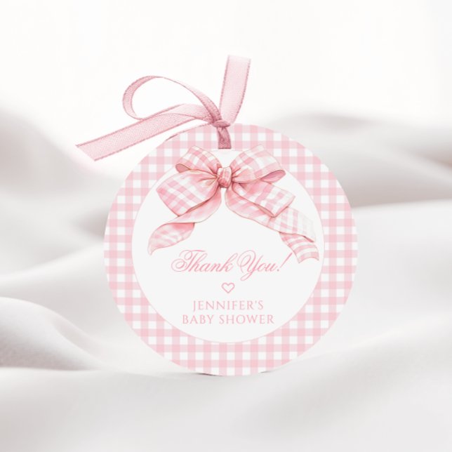 Niedlich Pink Gingham Bow Baby Girl Dusche Vielen  Geschenkanhänger (Von Creator hochgeladen)