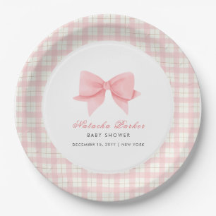 Niedlich Pink Gingham Kariert Bow Girl Baby Dusche Pappteller