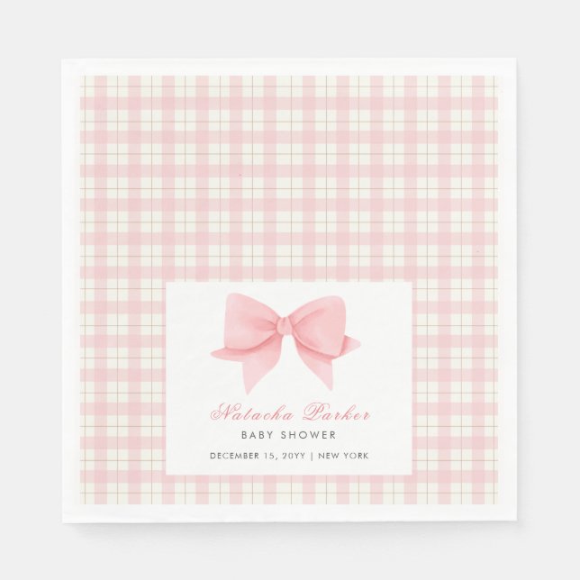 Niedlich Pink Gingham Kariert Bow Girl Baby Dusche Serviette (Vorderseite)