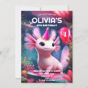 Niedlich Pink Girl Axolotl Geburtstag Einladung