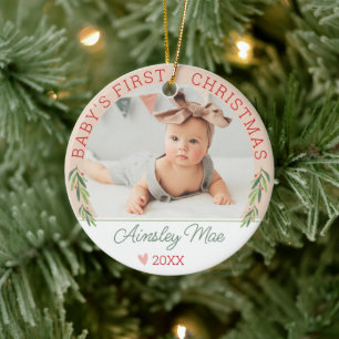 Niedlich Pink Girl Baby's First Christmas Foto Nam Keramik Ornament