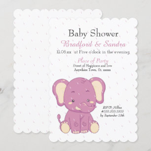 Niedlich Pink Girl Elephant Simple Baby Dusche Einladung