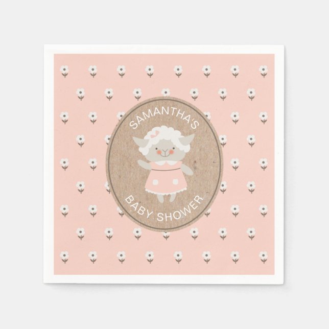 Niedlich Pink Girl Lamb Babydusche Napkin Serviette (Vorderseite)