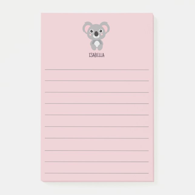Niedlich Pink Girls Koala Bärenname Post-it Klebezettel (Vorderseite)