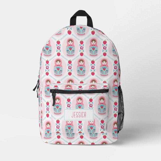 Niedlich Pink Girls Nesting Doll Pattern Bedruckter Rucksack (Vorderseite)