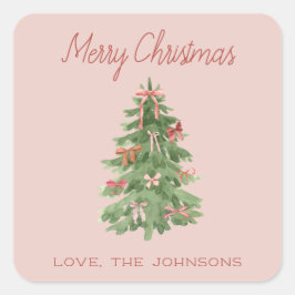Niedlich Pink Girly Christmas Tree Geschenk Quadratischer Aufkleber