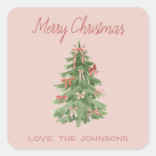 Niedlich Pink Girly Christmas Tree Geschenk Quadratischer Aufkleber
