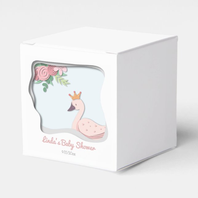 Niedlich Pink Girly Swan Princess Baby Dusche Geschenkschachtel (Vorderseite)