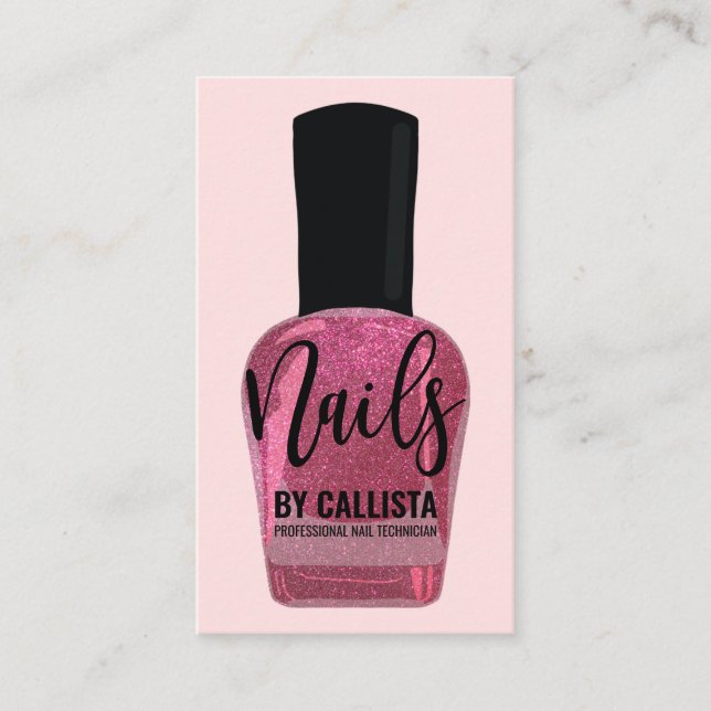 Niedlich Pink Glitzer Nail Polnischer Nageltechnik Visitenkarte (Vorderseite)