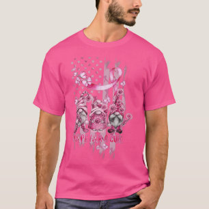 Niedlich Pink Gnome USA Flag Brustkrebs Bewusstsei T-Shirt