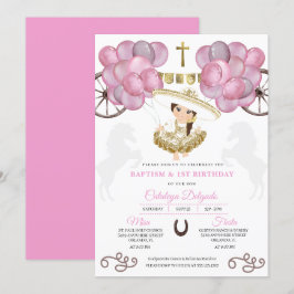 Niedlich Pink Gold Baby Charra Kleid Balloons Tauf Einladung