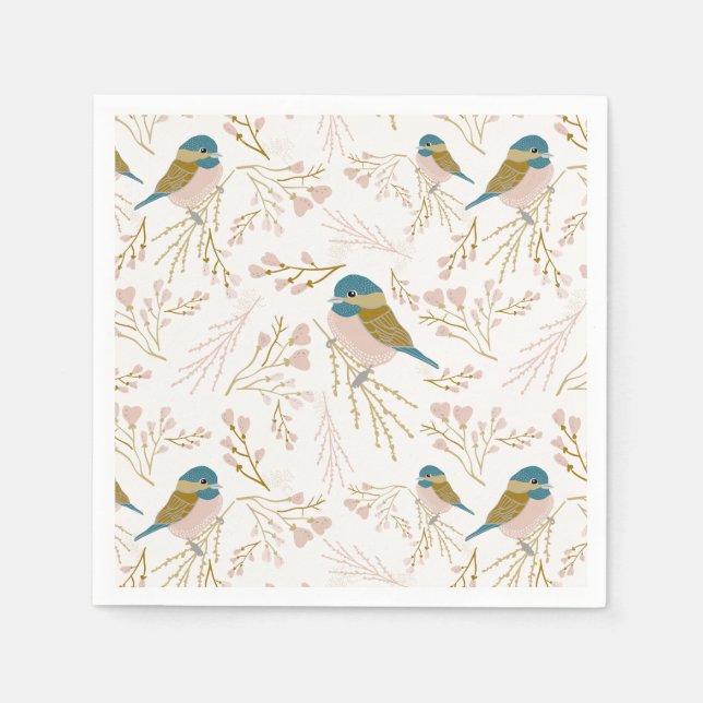 Niedlich Pink Gold Chickade Hearts Floral Serviette (Vorderseite)
