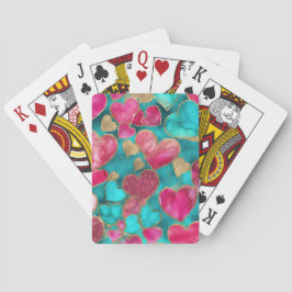 Niedlich Pink Gold Glitzer Valentine Liebe Herz Spielkarten