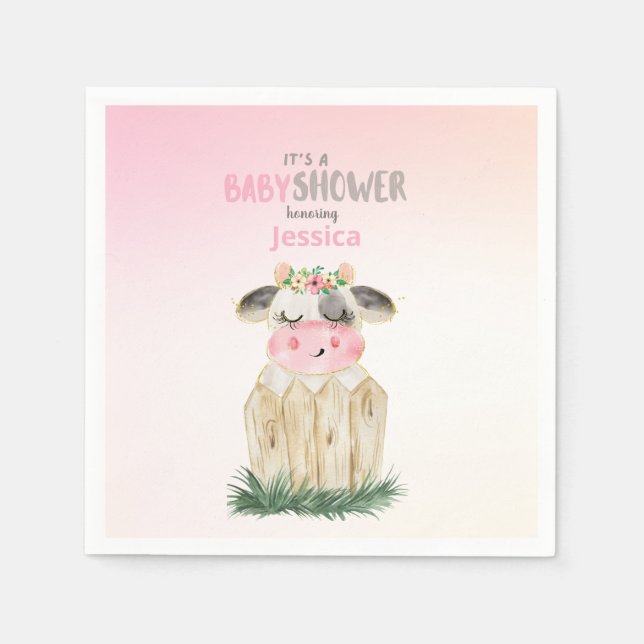 Niedlich Pink Gold Kuh Kinderdusche Personalisiert Serviette (Vorderseite)