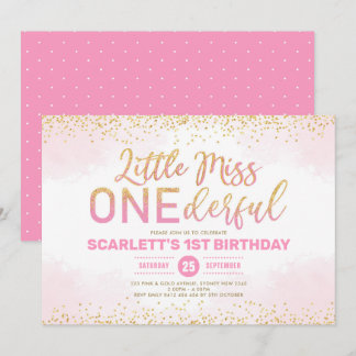 Niedlich Pink Gold Little Miss One am 1. Geburtsta Einladung