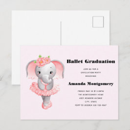 Niedlich Pink & Grau Elephant Ballerina Abschluss Einladungspostkarte