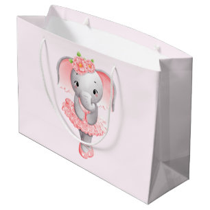 Niedlich Pink & Gray Elephant Ballerina Große Geschenktüte