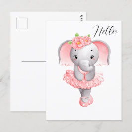 Niedlich Pink & Gray Elephant Ballerina Postkarte