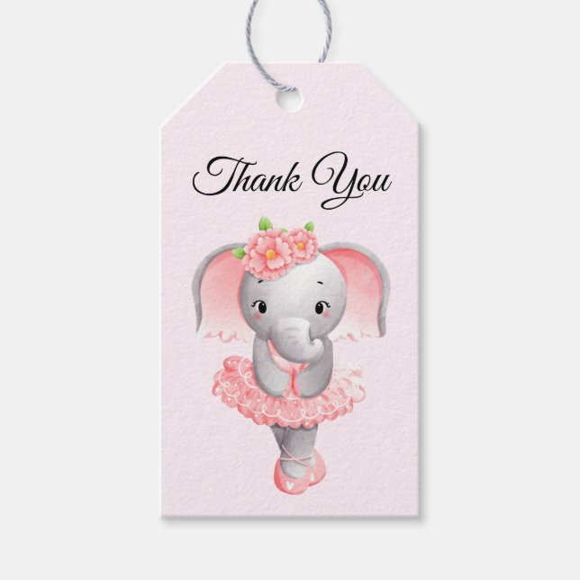 Niedlich Pink & Gray Elephant Ballerina Vielen Dan Geschenkanhänger (Vorderseite)